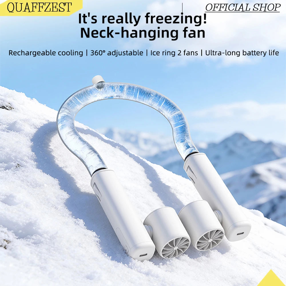 Portable Neck Fan High Speed Turbine Powerful Airflow Bladeless Cooling Fan Handheld Sport Fan for Travel Outdoor Wear Vue WHITE