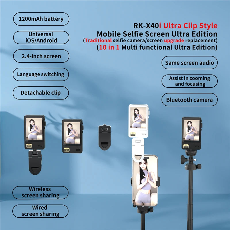 Smartphone Wireless Magnetic Monitor Screens Device Rear Camera Selfie for Phone Vlog Live Stream Video Recording Screen Phone Vue