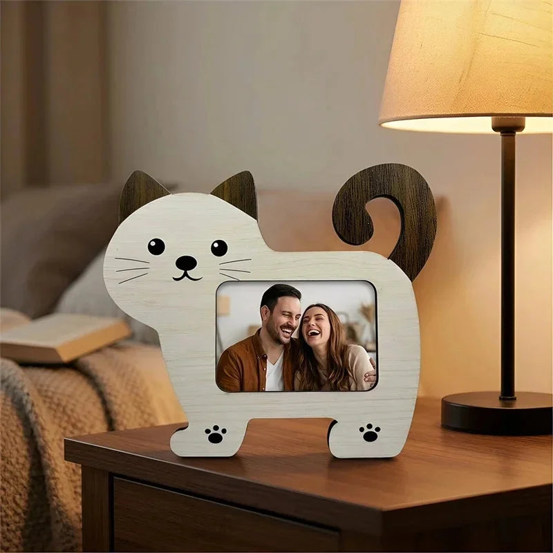 2pcs Cartoon Cat Wooden Picture Frame Cute Tabletop Memorial Home Display Party Centerpiece For Kids Girls Women Birthday Gift Vue