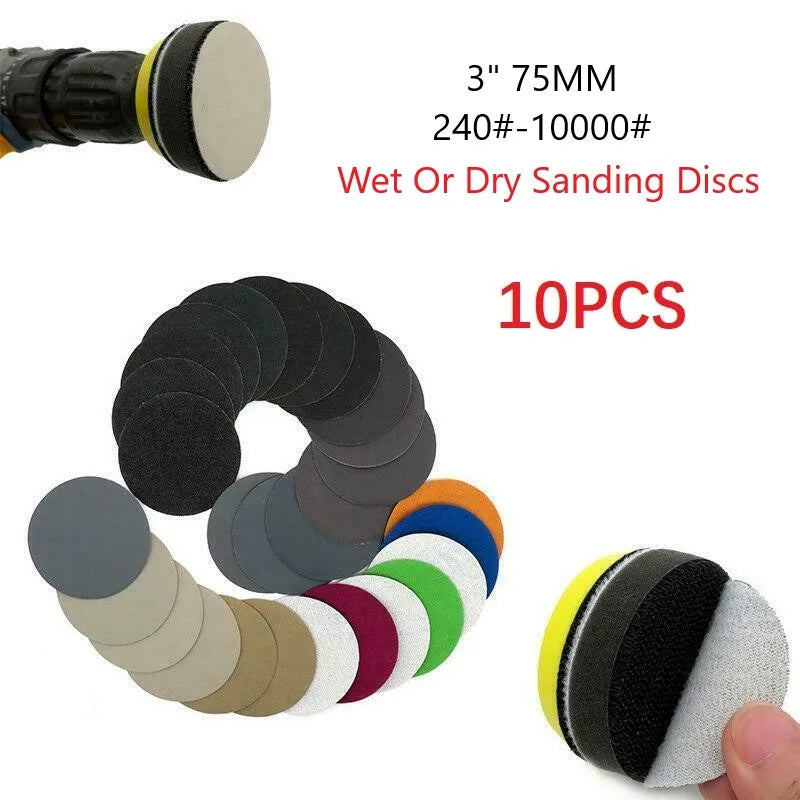 3-Inch Hook & Loop Sanding Discs 10-Pack | Multi-Grit 1000–10000 Sanding Discs Set Vue