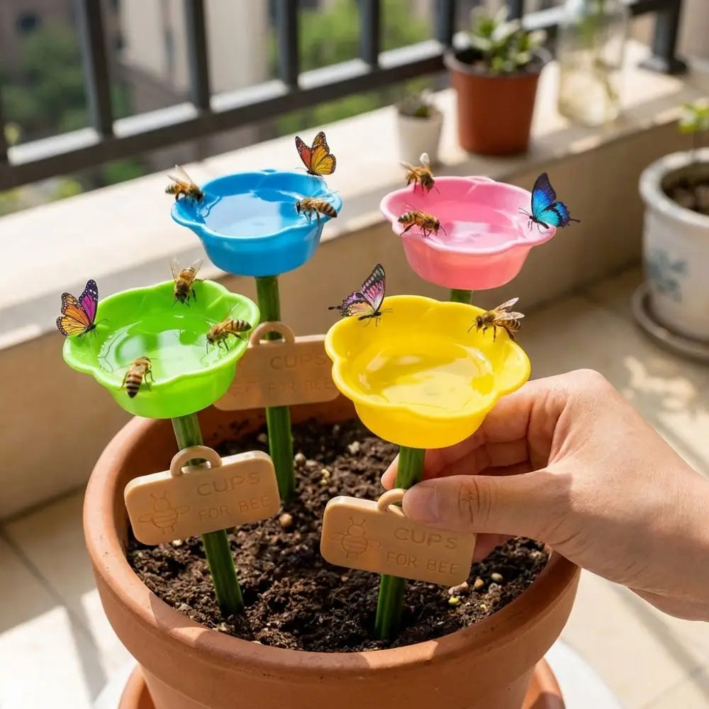 Flower Shaped Bee Watering Station Weatherproof Colorful Wild Bees Water Bowl Rust-resistant UV Resistant Pollinator Feeder Vue