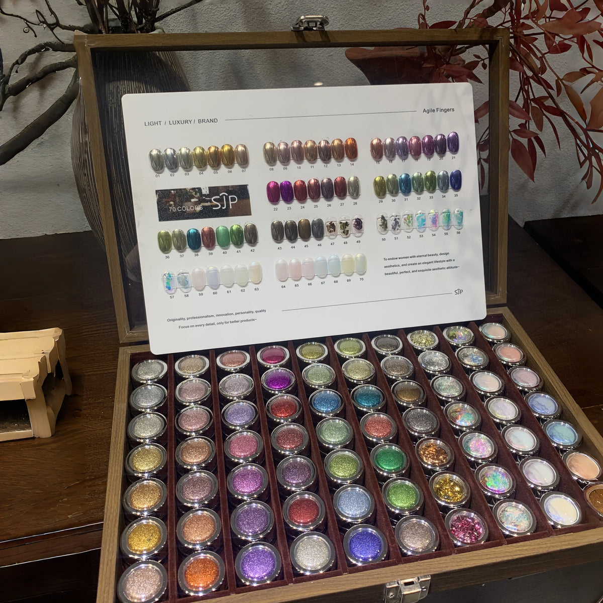 70 Colors Nail Art Magic Mirror Powder Set, Includes Color Chart, Moonlight Opal Glitter Powder, Hot Selling High Gloss Sparkle Vue 70 colors