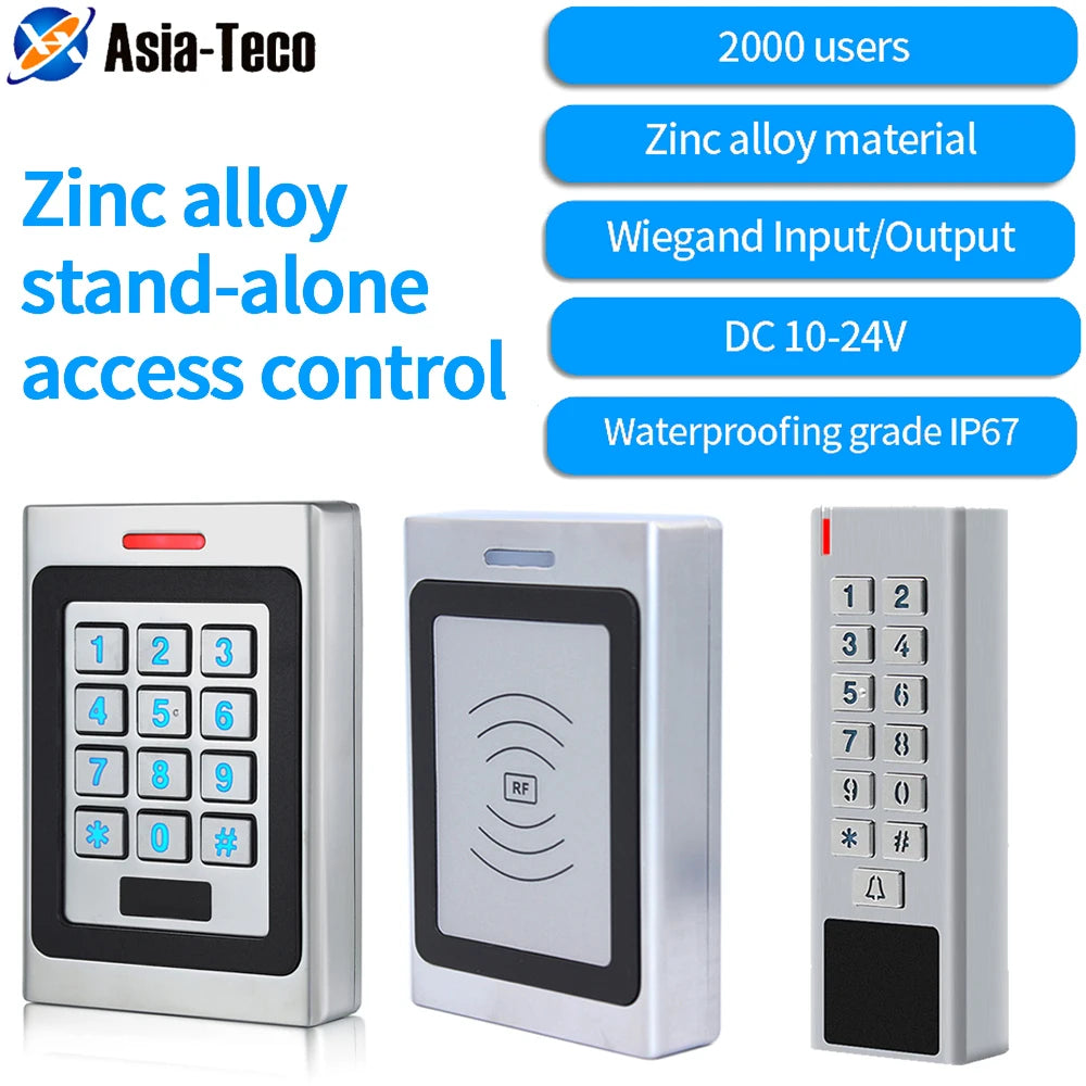 Door Access Control Keypad RFID Reader 2000 User Wiegand input+output Electric Lock Outdoor Waterproof Doorbell IP67 Zinc alloy Vue