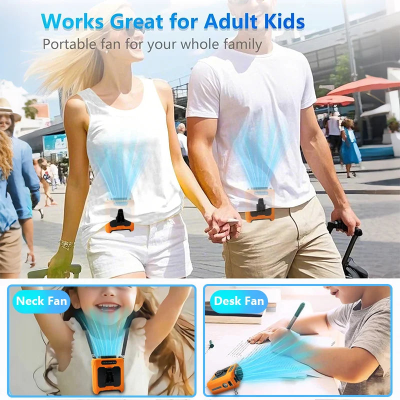 10000mAh Portable Waist Fan LED Lighting Hanging Neck Fan with Power Bank 5 Speed Strong Airflow Cooling Fan for Outdoor Working Vue