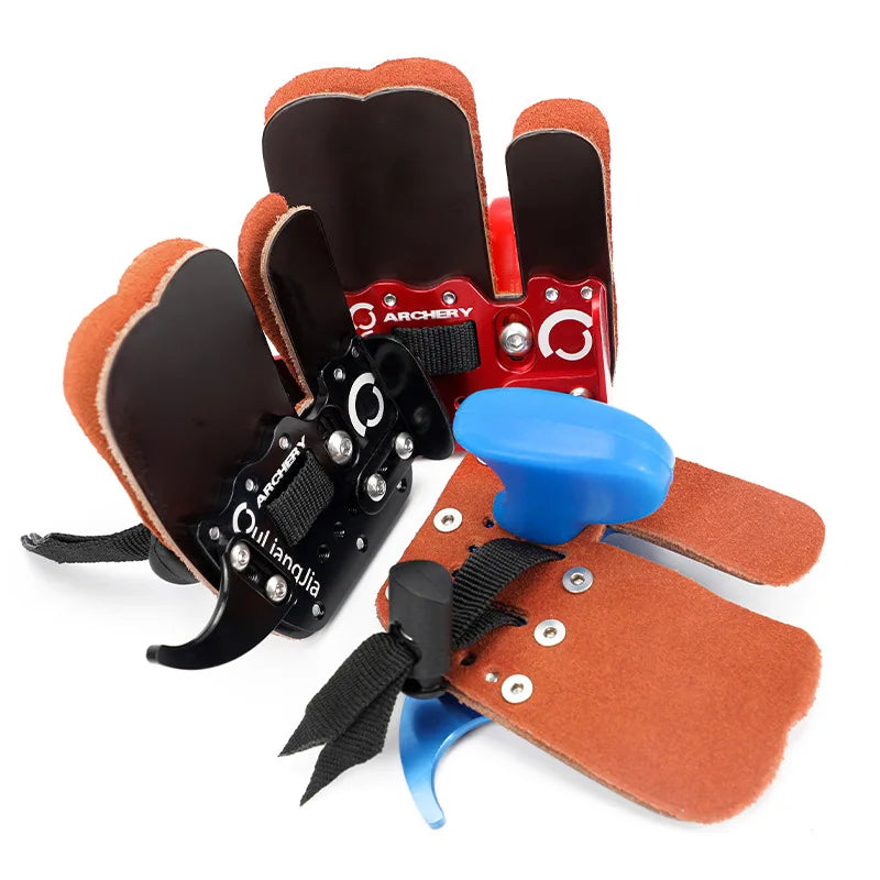 Competitive Recurve Bow Finger Tab Right Hand Cowhide & Aluminum Finger Guard Cheek Rest Archery Shooting Accessories Vue