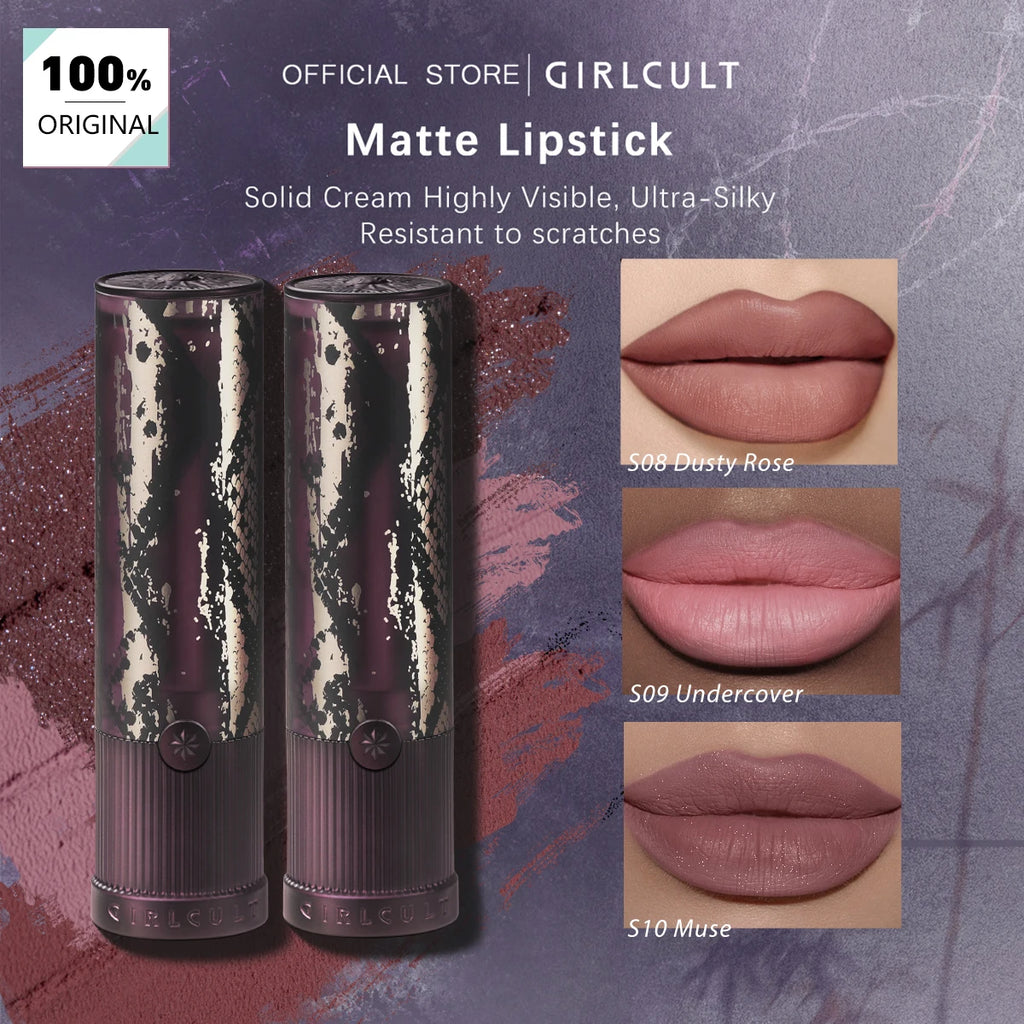 Girlcult Matte Lipstick(S08-S10),Matte Texture,Smooth & Non-Drying,Velvety Matte Finish,Silky Matte Texture,High Color Payoff Vue