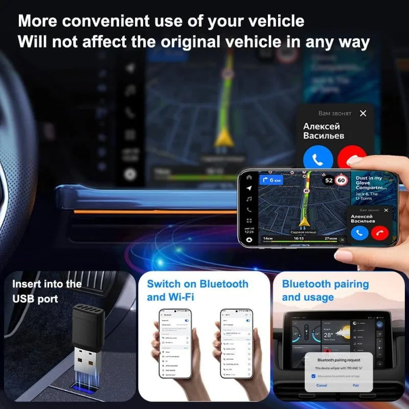 Wired To Wireless Carplay & Android Auto Auto CarPlay Dongle USB Plug and Play Voice Control for Wired CarPlay Android Auto Cars Vue