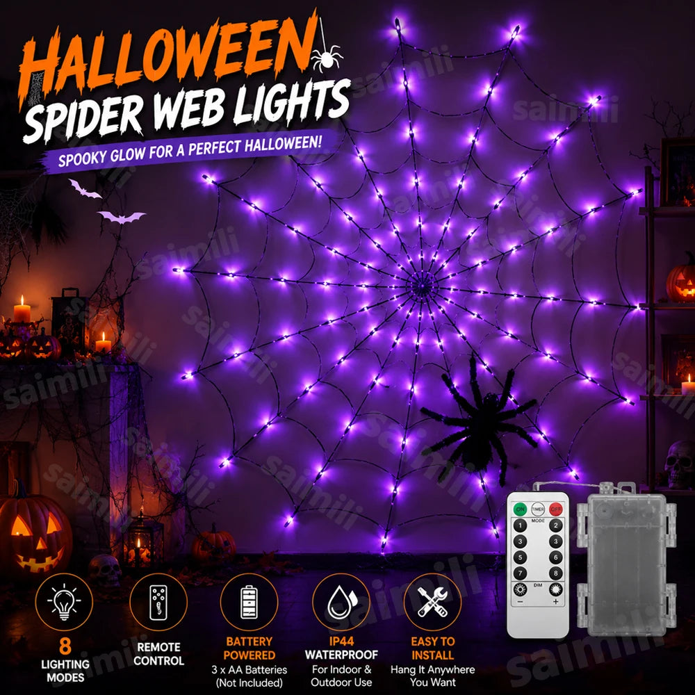 Halloween Haunted House Layout Spider Web LED Light Battery Operated Indoor Outdoor Wall Ghost Festival Home Party Decor Light Vue
