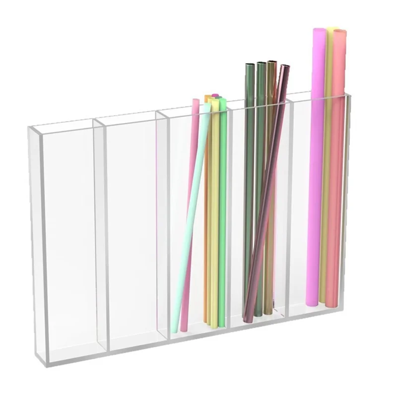 ABKW-Acrylic Straw Holder For Cabinet- Straws Storage Container With Double Sided Adhesive, Dispenser For Cupboard Vue