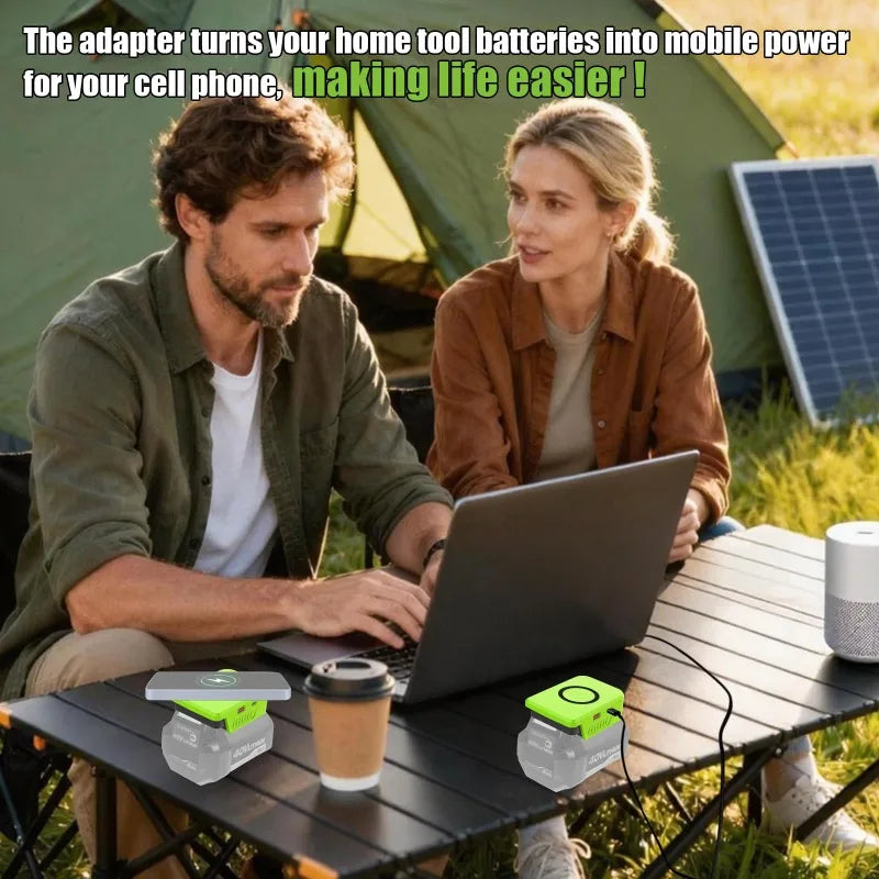 Portable Wireless Charging Adapter Compatible with For Ryobi 18/40V Li-ion Batteries with USB and Type-C Ports Ideal for Camping Vue