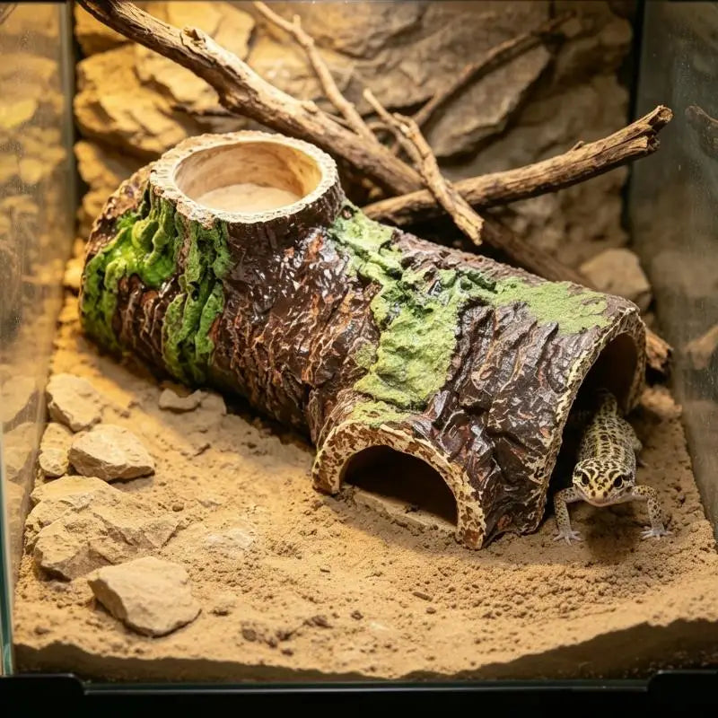 Natural Bark Style Reptile Hideaway Cave Resin Shelter For Lizard Snake Amphibian Hiding Shedding Terrarium Landscape Ornament Vue