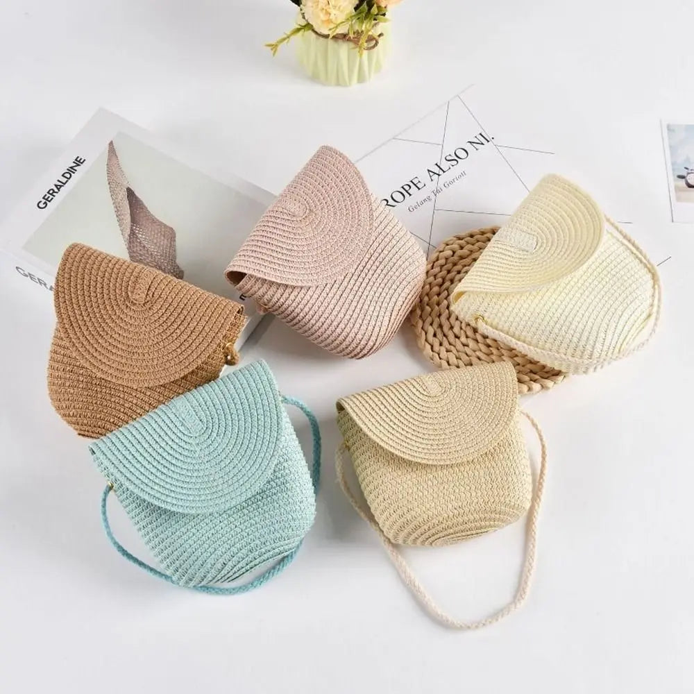 Coin Purse Shell Shape Straw Bag Handmade Mini Summer Beach Handbag