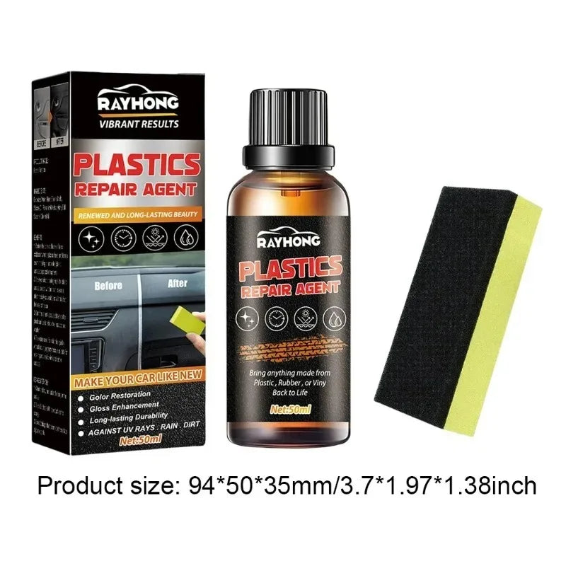 50ml Car Plastic Restorer Back To Black Gloss Auto Plastic Renovation Agent Restoring Liquid Car Refurbishment Cleaning Agent Vue 50ml- sponge