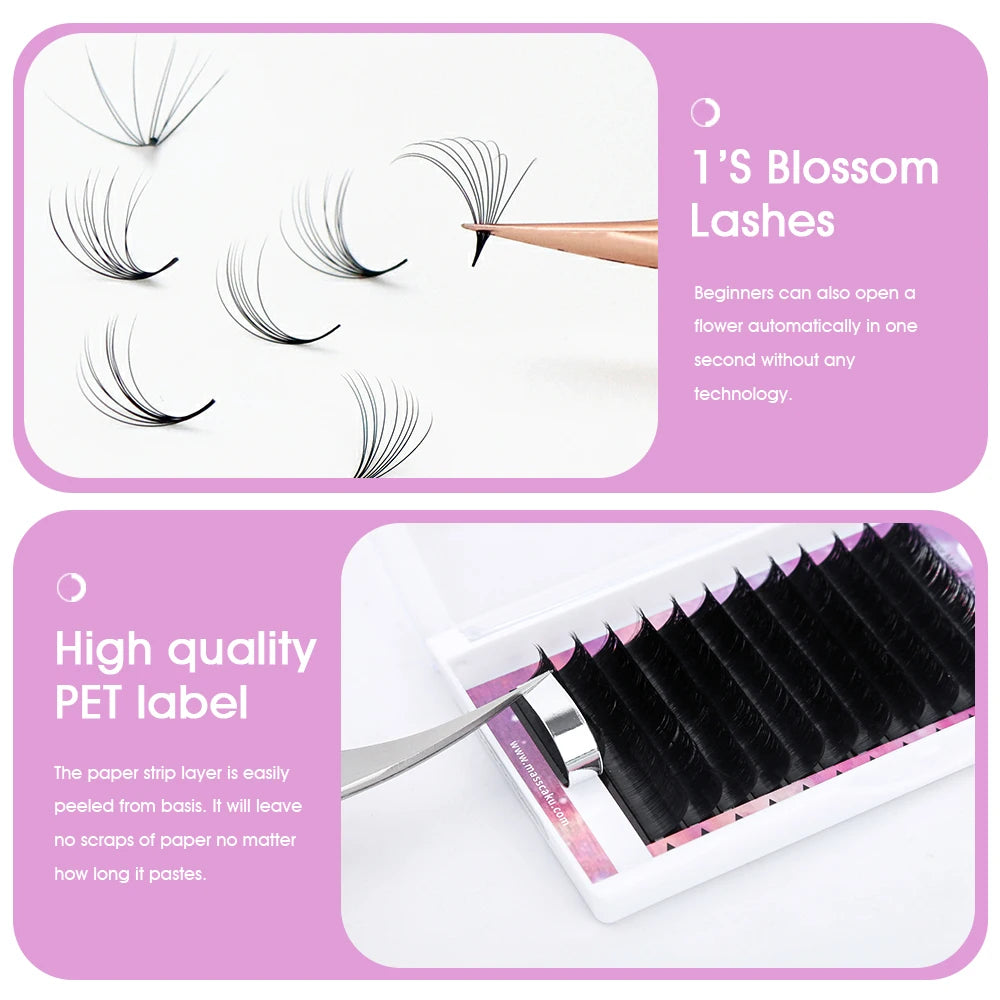 MASSCAKU Individual Volume Eyelash 0.05 0.07mm 8-15mm Mix Size Automatic Flowering Cilia Silk Lash Extensions Wholesale Supplies Vue
