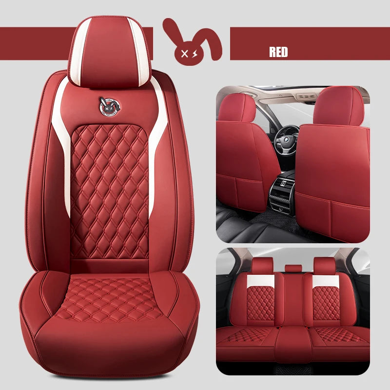 Cartoon Faux Leather Car Seat Covers for SUV Pick-up Truck Sedan Universal Breathable Anti-Slip Driver Seat Cushion (Full Seat) Vue Red 01 China Mainland
