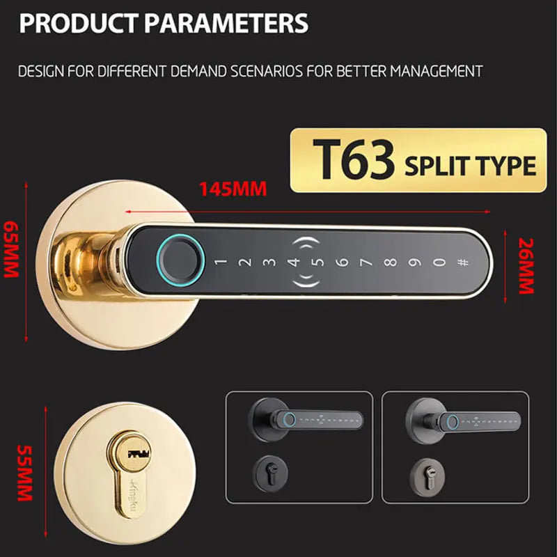 Smart Fingerprint Door Lock Handle for Home Apartment With Key card Digital Door Lock Keypad Keyless Entry electronic lock Vue