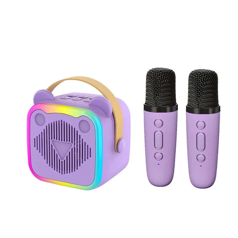 K10 Bluetooth Wireless Speaker With 2 Microphone RGB Light Outdoor Home Voice Change Karaoke Mini Speaker for Family Gifts Vue Purple