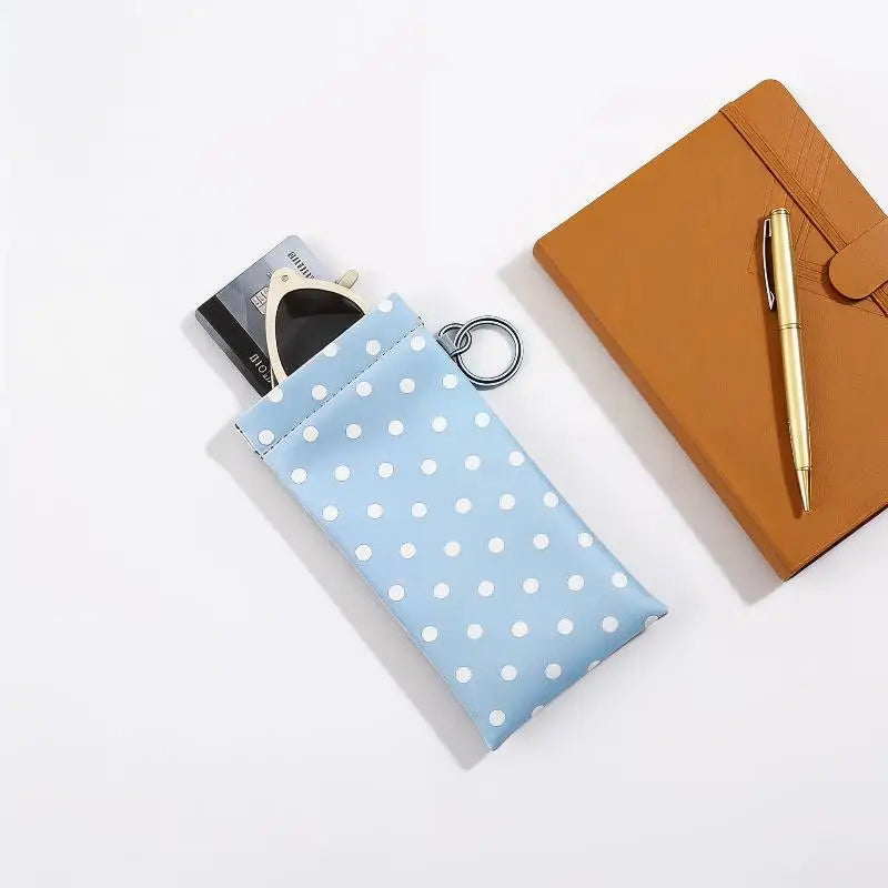 1pcs Polka Dot Eyeglass Pouch With Keychain Portable -Resistant Soft Glasses Case Storage Bag For Women Daily Use Travel Vue