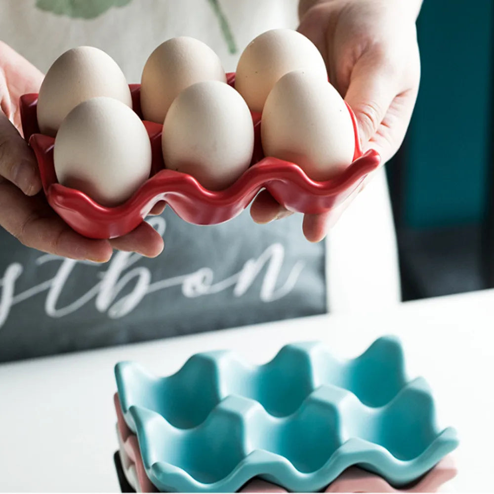 1pcs 6 Grids Egg Holder Ceramic Anti-Slip Egg Box Refrigerator Shockproof Egg Tray Holder Storage Box Home Storage Organization Vue