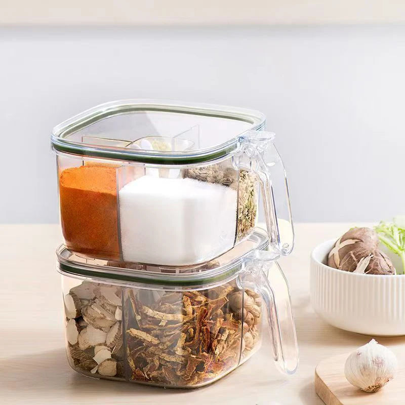 4 Grids Salt Pepper Seasoning Box Transparent Lid Spice Jar Chili