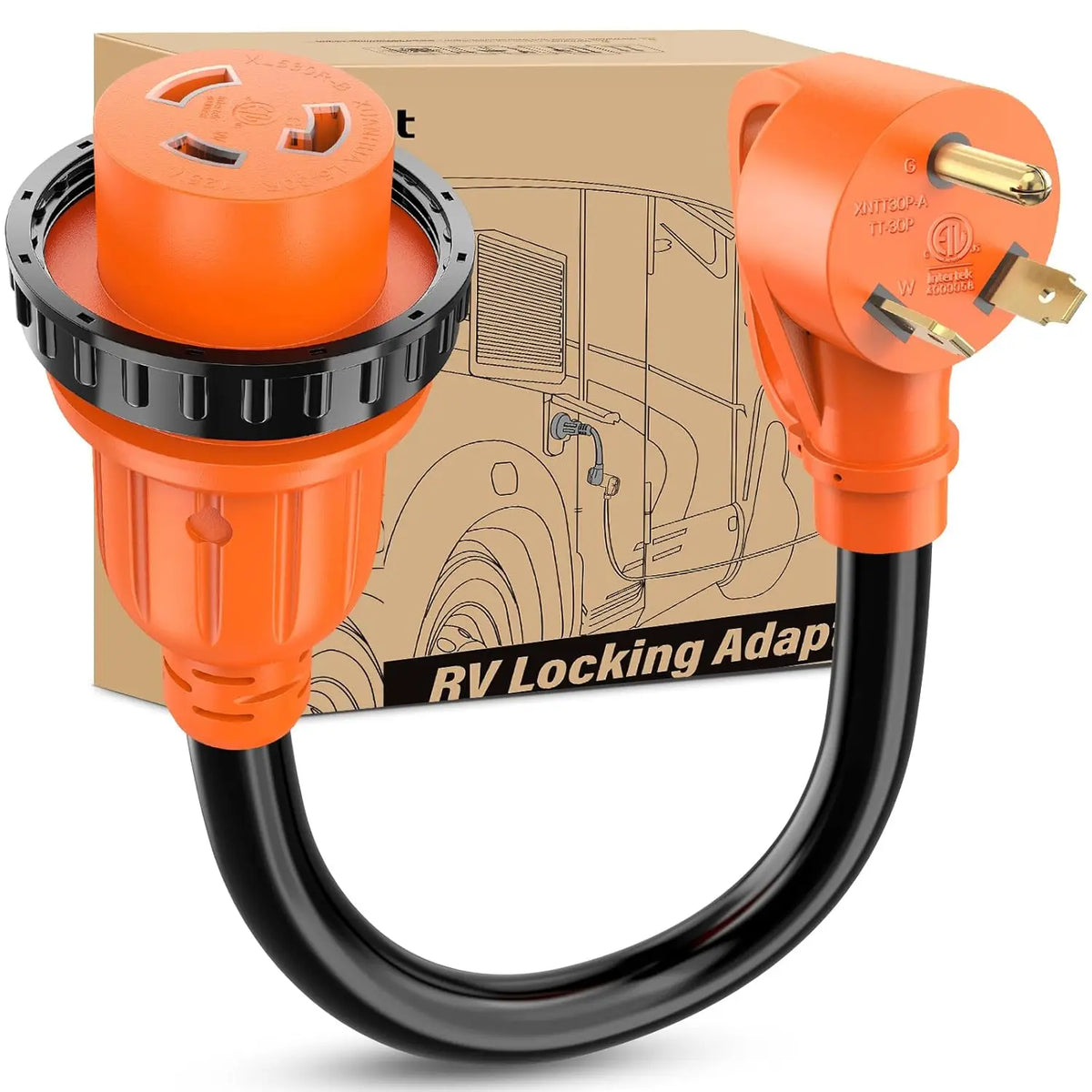 Nilight RV Locking Adapter Cord 30A to 30A TT-30P to L5-30R 10AWG Copper Heavy Duty ETL Listed Weatherproof Male to Female Vue Orange United States
