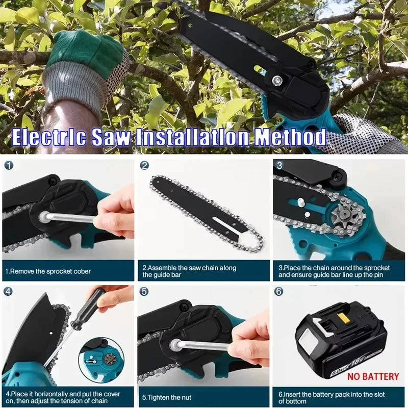 6-Inch Mini Cordless Chainsaw 1700RPM One-Hand Pruning Saw Mini Cordless Chainsaw Vue