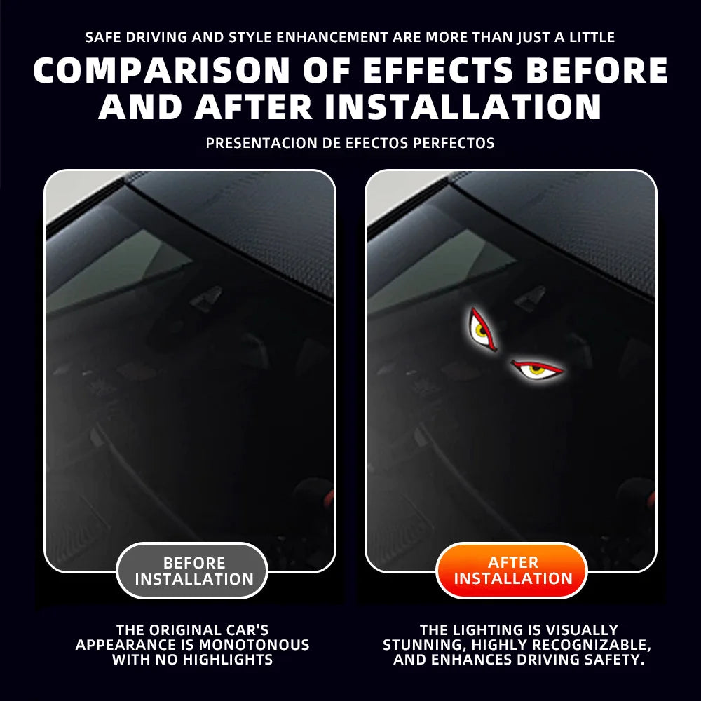 Demon Eye Solar Powered Wireless Car Interior Light, USB Rechargeable Breathing Neon Atmosphere Mood Lamp, Suction Cup Vue