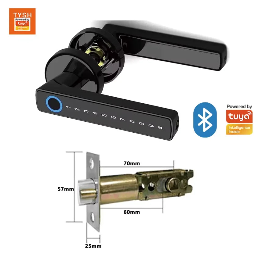 TYSH Tuya Smart Automatic Security Biometric Fingerprint Handle Lock Cerradura Inteligente Lock Electronic Smart Door Lock Vue Tuya app China Mainland