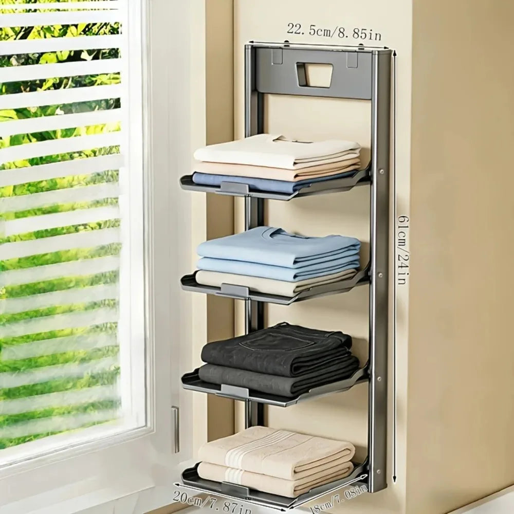 Foldable Wall Mounted Bathroom Organizer Shelf Punch-Free Aluminum Storage Rack for Towels Cosmetics Kitchen Bathroom Multi-Tier Vue