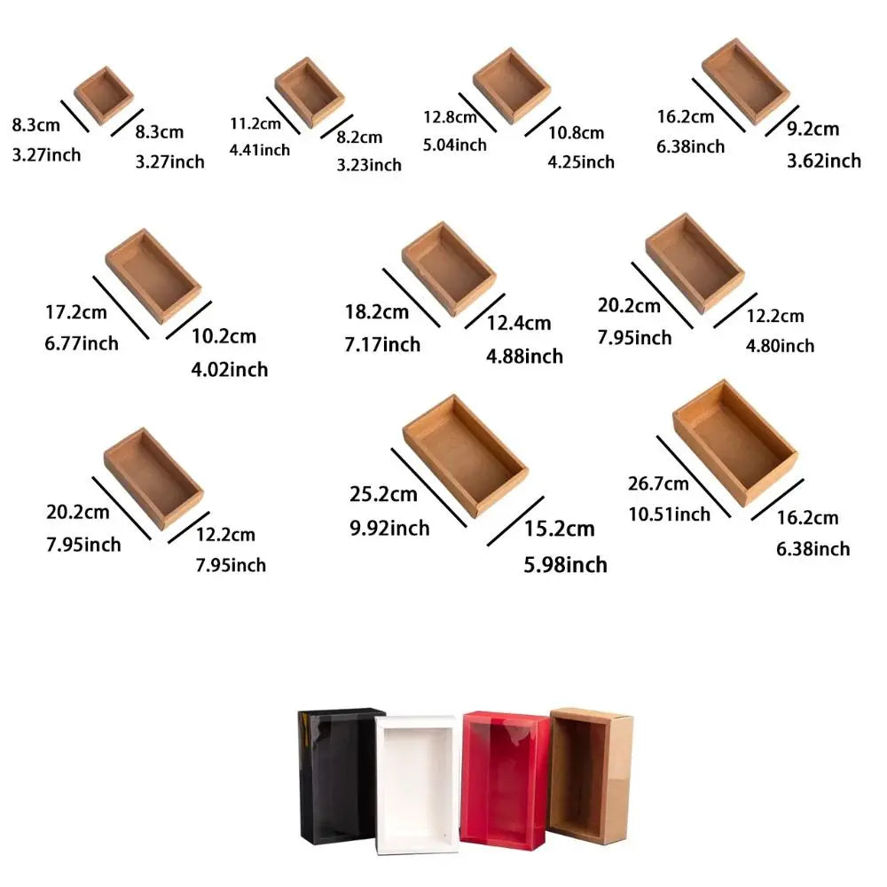 10PCS/SET Clear Window Kraft Gift Box Hardcore Foldable Gift Packaging Box DIY Reusable Drawer Gift Box Festival Present Vue