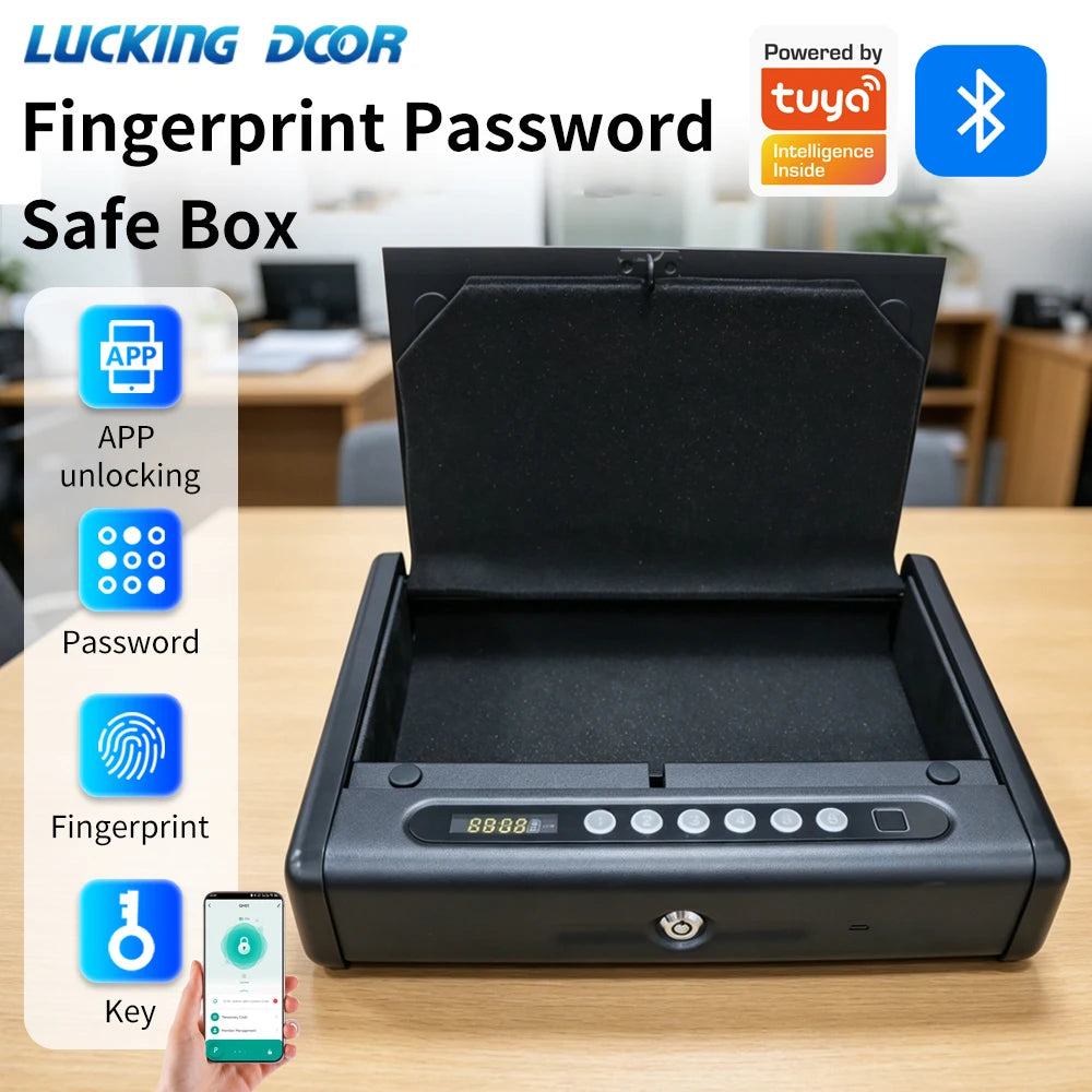 Biometric Bluetooth Security Storage Lockbox Support Tuya APP LED Light Capacity Battery Multi Unlock Modes Built-in Shockproof Vue