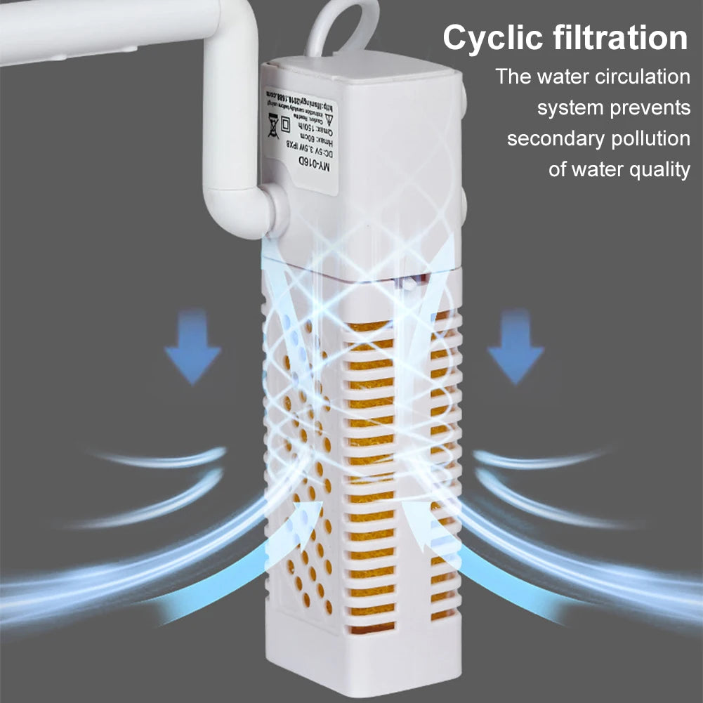 3-in-1 USB Silent Fish Tank Internal Filter & Pump | 5–30L Aquarium Internal Filter Vue