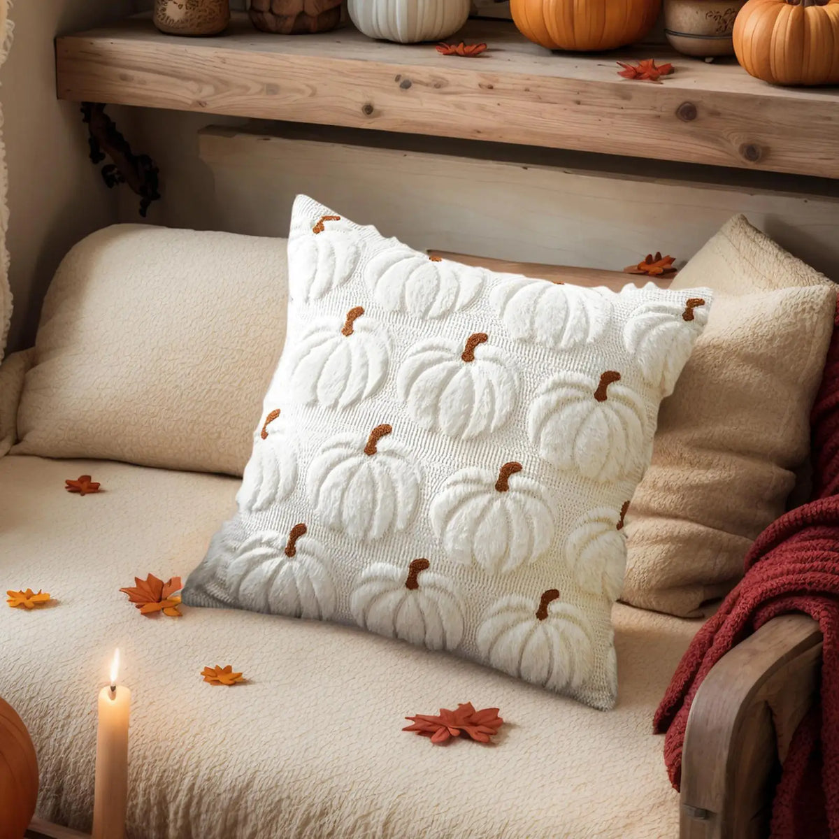 Pumpkin Fall Decorative Pillow Covers - Seasonal Throw Pillowcases for Couch, Sofa, Bed, Car and Photo Backdrop Vue