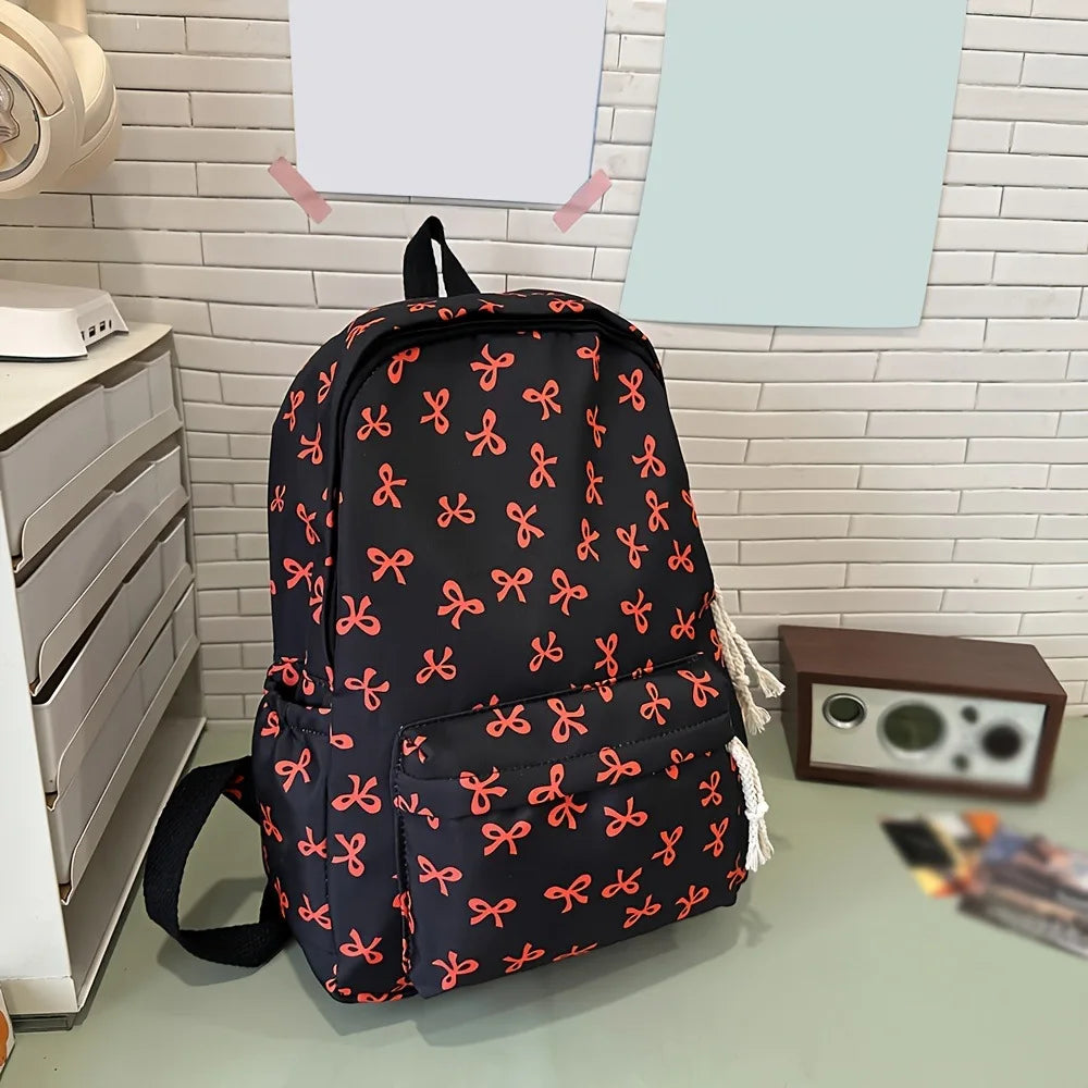 Cute Bowknot Rucksack for Teen Girls College School Travel Commute Casual Lightweight Stylish Sports Backpack Vue Black-Red