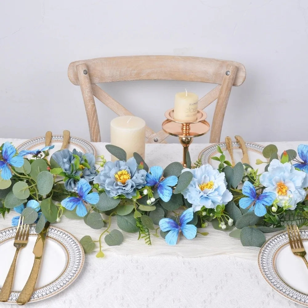Romantic Artificial Eucalyptus Leaf Vine Handmade Realistic Simulation Flower Vine Plastic Lifelike Butterfly Rattan Decor Vue