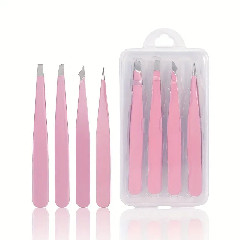 4pcs Precision Tools for Facial Hair, Eyebrow Grooming SplinterTweezers Set, Ingrown Hair, Hypoallergenic Stainless Steel Vue