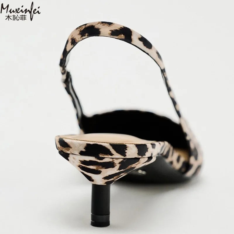 Women's Leopard Print Pointed Toe Stiletto Strap Sandals Stiletto Sandals Vue