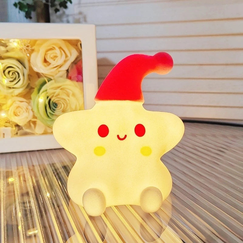 Kids Star Night Light, Cute LED Battery Lamp for Bedroom Nursery Bedside Home Decoration Gift Vue red hat Battery not included