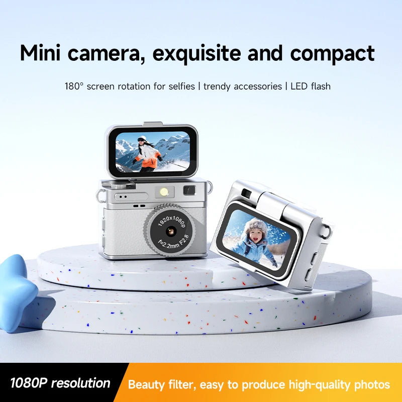 Lenovo Retro Mini Camera 1080P CCD with Flip Screen Neck Strap Design Portable Sports Camera for Outdoor Travel Vlogging Vue