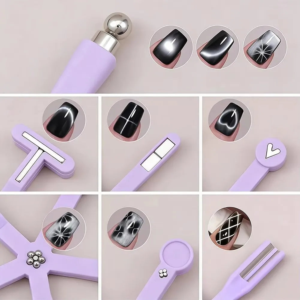 Nail Art Cat's Eye Magnet, Multi-functional Pattern Crystal Stone Magnetic Strip Stick, Cylindrical Magnet Tool Vue