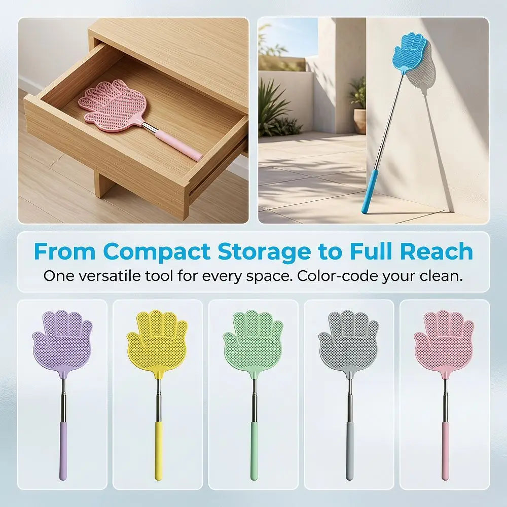 5Pcs Retractable Palm Shaped Fly Swatter Flexible Portable Manual Fly Swatter Telescopic PP Head Extendable Bug Swatter Vue
