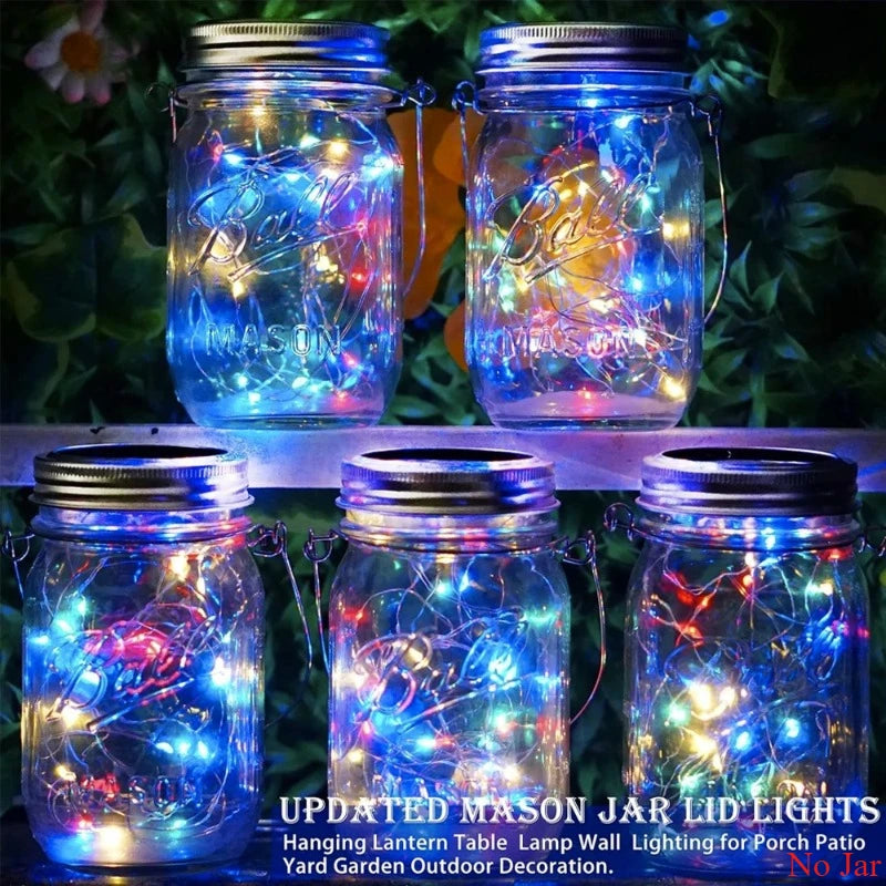 Solar Mason Jar Lid Light 20 Leds Fairy String Lights with Handles for Garden Hanging Lantern Patio Wedding Party (No Jar) Vue