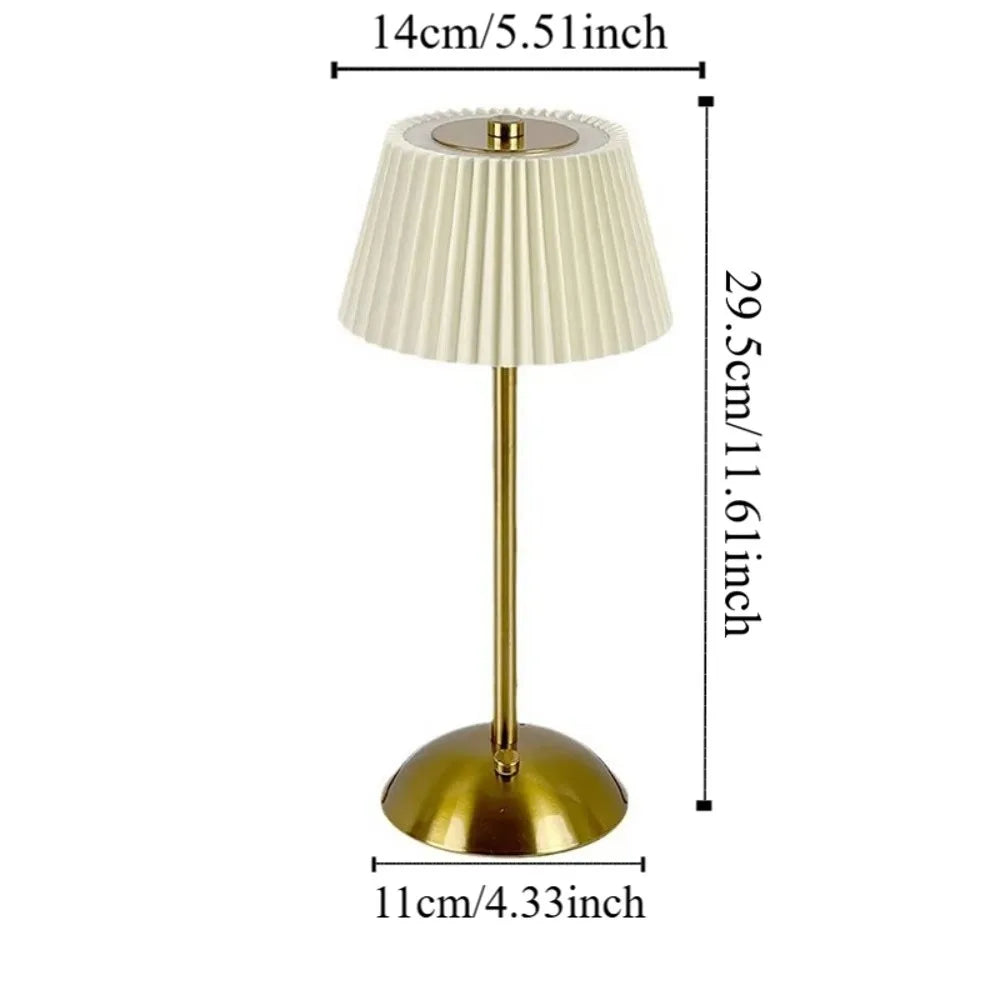 3 Color Lights Small Pleated Table Lamp Touch Control Fabric Shade Desk Ambient Light Cordless USB Rechargeable Nightstand Light Vue