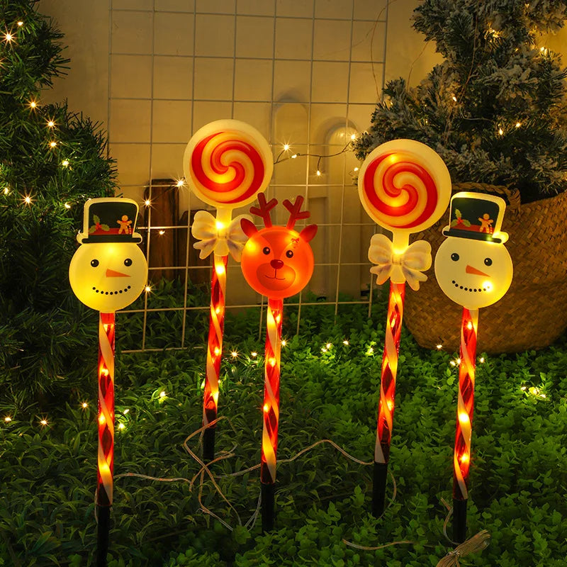 5pcs/set Outdoor Lawn Lights For Garden Christmas Snowmen Elk Solar Plug Lights For Courtyard Holiday Decoration Xmas Decor 001 Vue