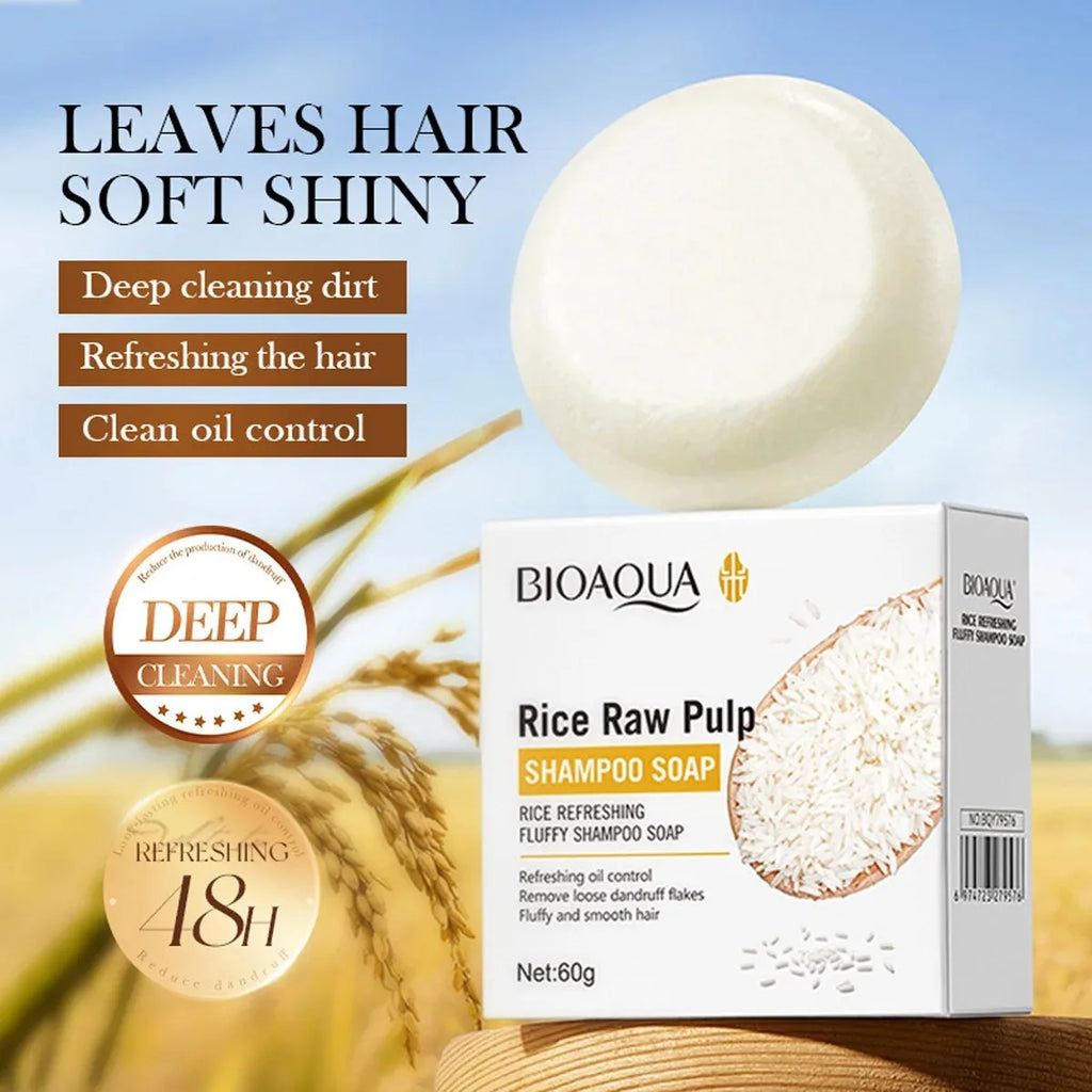 Rice Puree Essence Fluffy Solid Shampoo Bar, Deep Cleaning, Mild Nourishing Hair Care Soap Vue