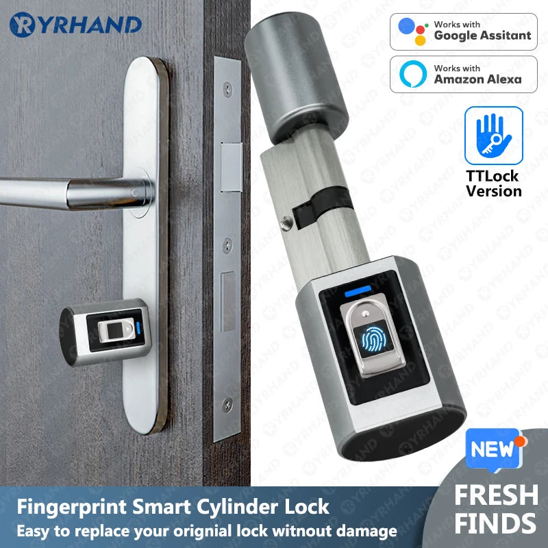 Ttlock Fingerprint Smart adjust Cylinder Lock password Biometric Electronic door Lock with digital Keypad Home intelligent lock Vue