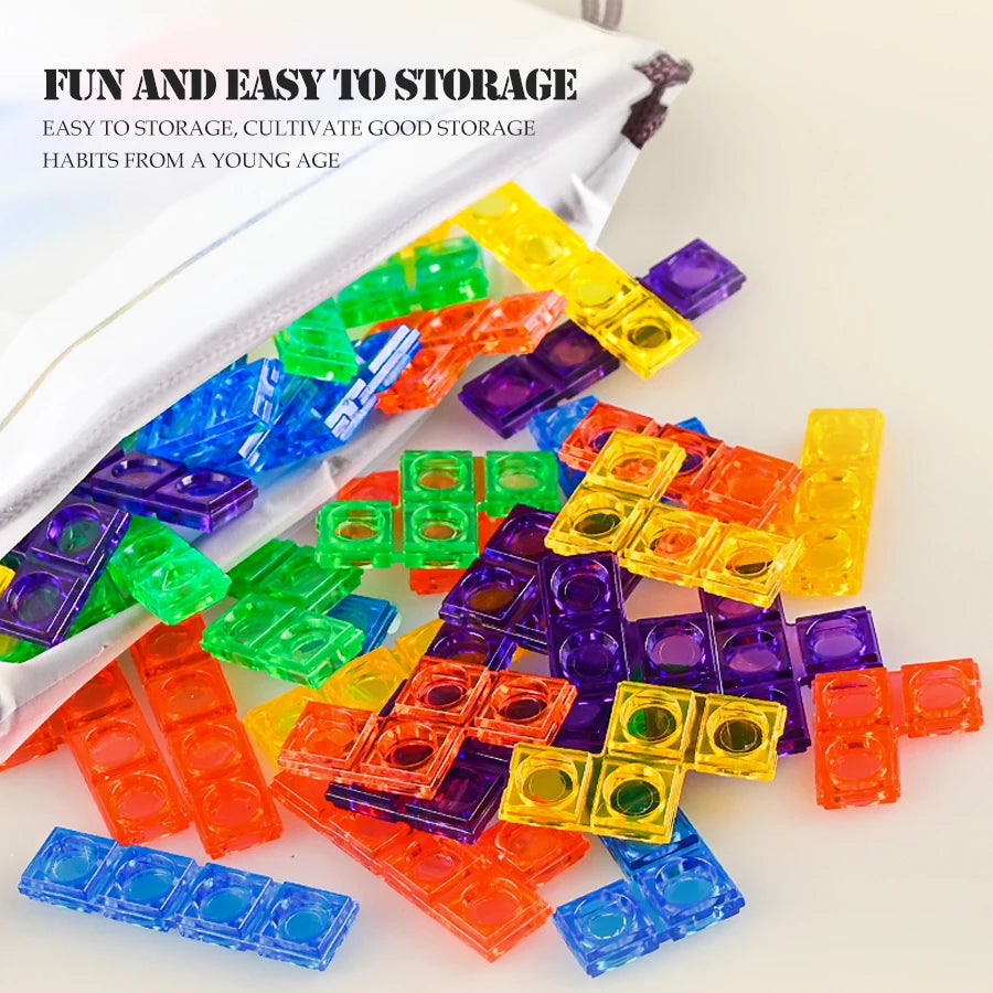 3D Blocks Puzzle Toys, DIY Intelligent Colorful Plastic Blocks Game Transparent Brain Teaser Toy for 8+ Boys and Girls Vue