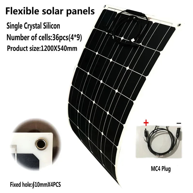 600W 300W Solar Panel Kit 18V Monocrystalline Solar Cell 60A Controller Outdoor Charger for Camping Yacht Motorhome Car RV Boat Vue