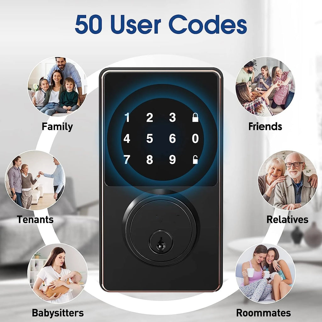 Smart Lock with Password, Keyless Entry Door Lock with Touchscreen Keypads, Easy to Install, App Unlock, 50 User Codes Vue