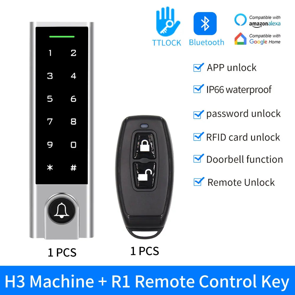 IP66 Waterproof TTLock Mobile APP Smart Standalone Metal Fingerprint Card Password Access Controller 13.56Mhz RFID Reader Vue H3 and remote key